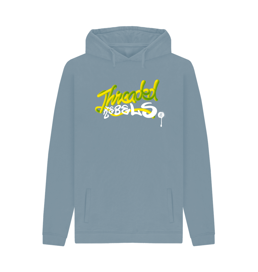 Stone Blue Threaded Rebels, Men's Certified Organic Cotton Pullover Hoodie, Front GW