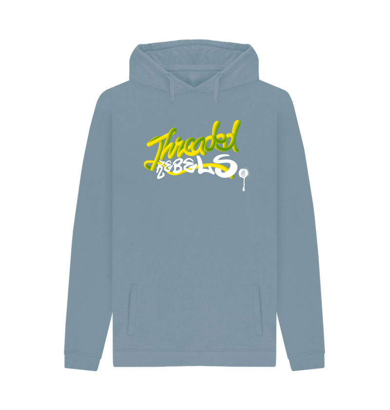 Stone Blue Threaded Rebels, Men's Certified Organic Cotton Pullover Hoodie, Front GW