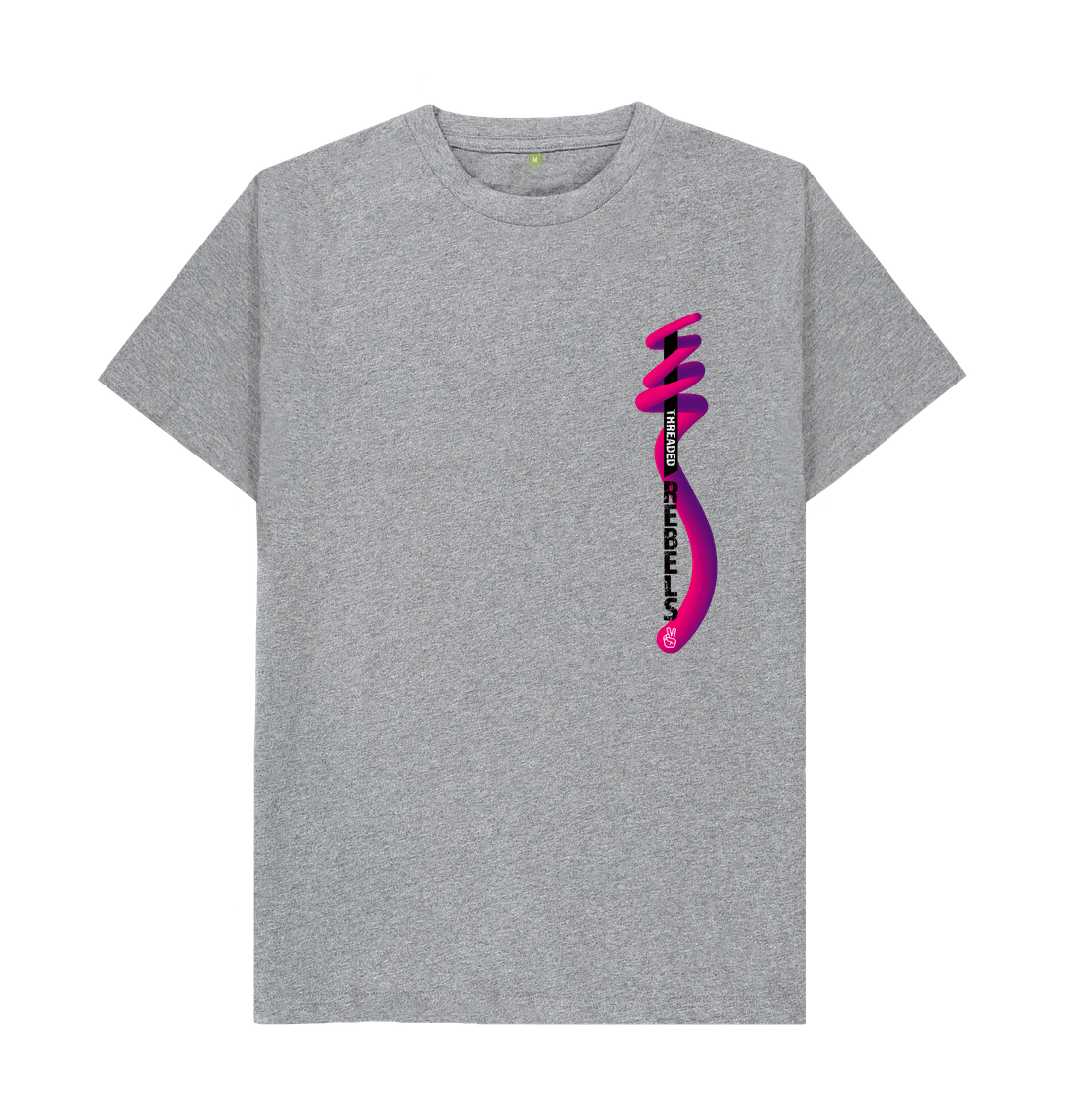 Athletic Grey Threaded Rebels, Men's Certified Organic Cotton T-shirt, Front Left Twirl PB