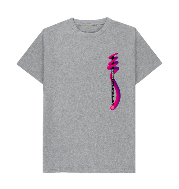 Athletic Grey Threaded Rebels, Men's Certified Organic Cotton T-shirt, Front Left Twirl PB