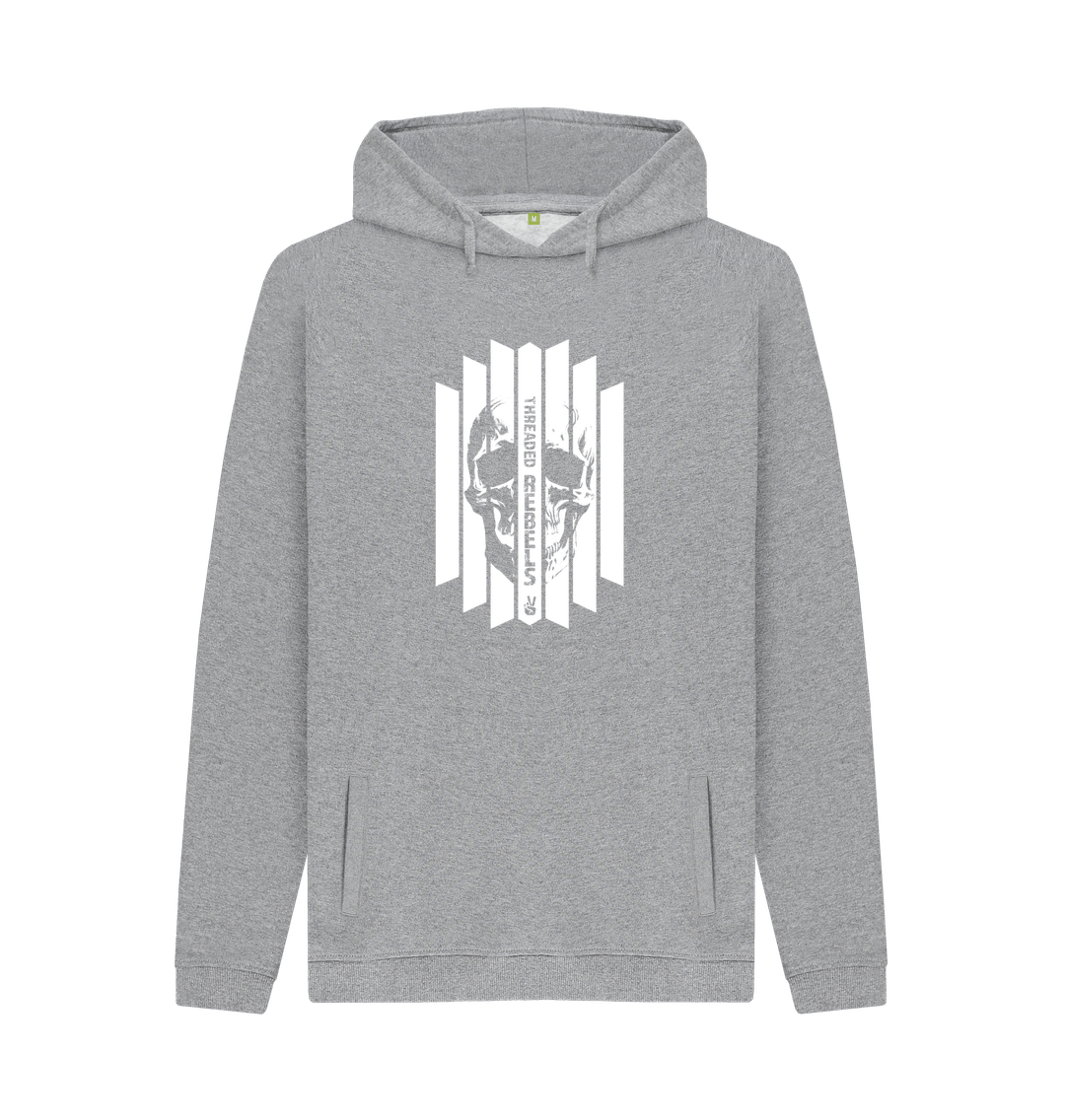 Light Heather Threaded Rebels, Men's Certified Organic Cotton Pullover Hoodie, Front Skull Vertical WB