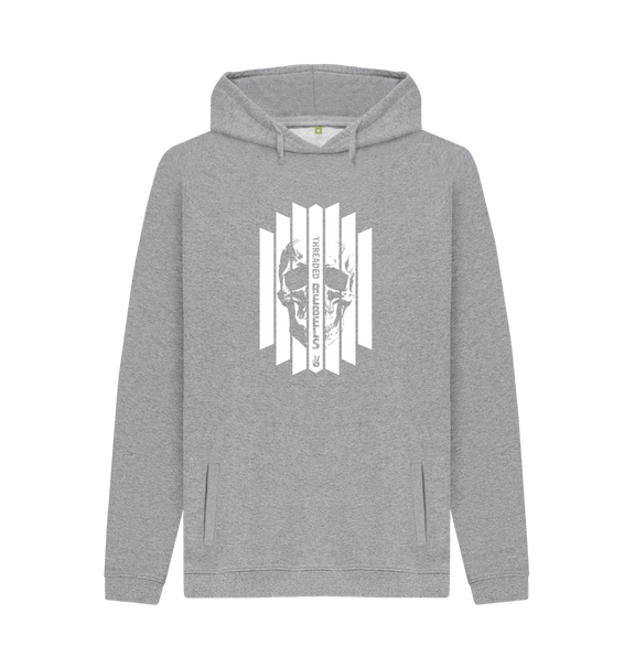 Light Heather Threaded Rebels, Men's Certified Organic Cotton Pullover Hoodie, Front Skull Vertical WB