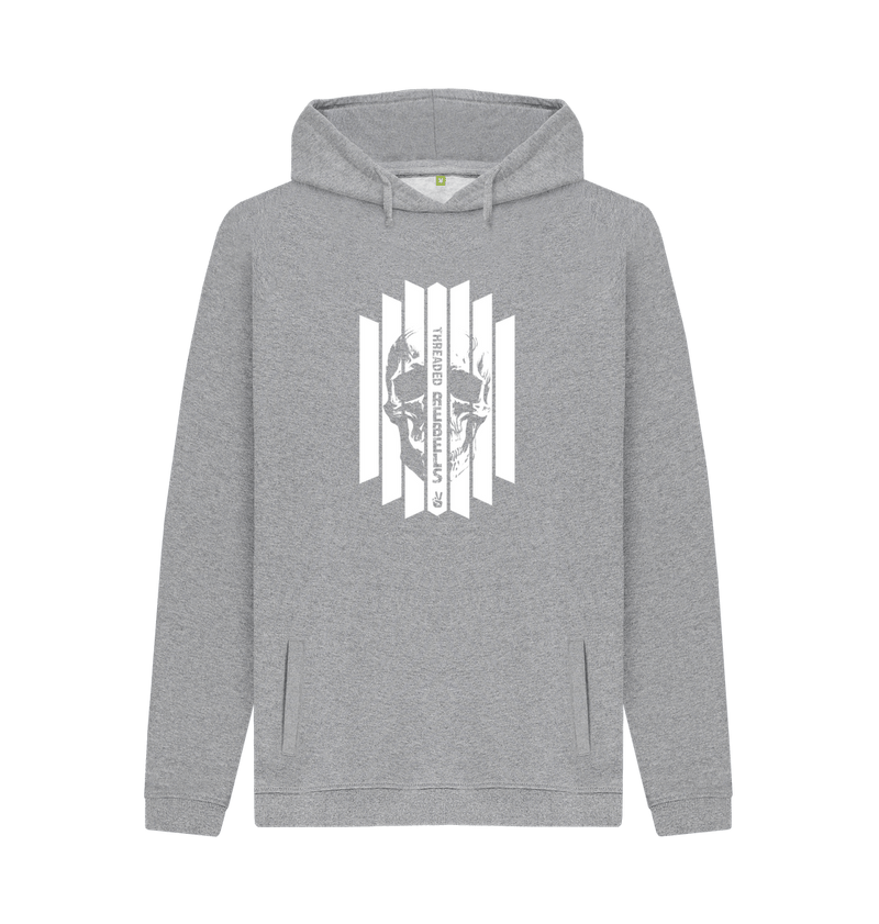 Light Heather Threaded Rebels, Men's Certified Organic Cotton Pullover Hoodie, Front Skull Vertical WB