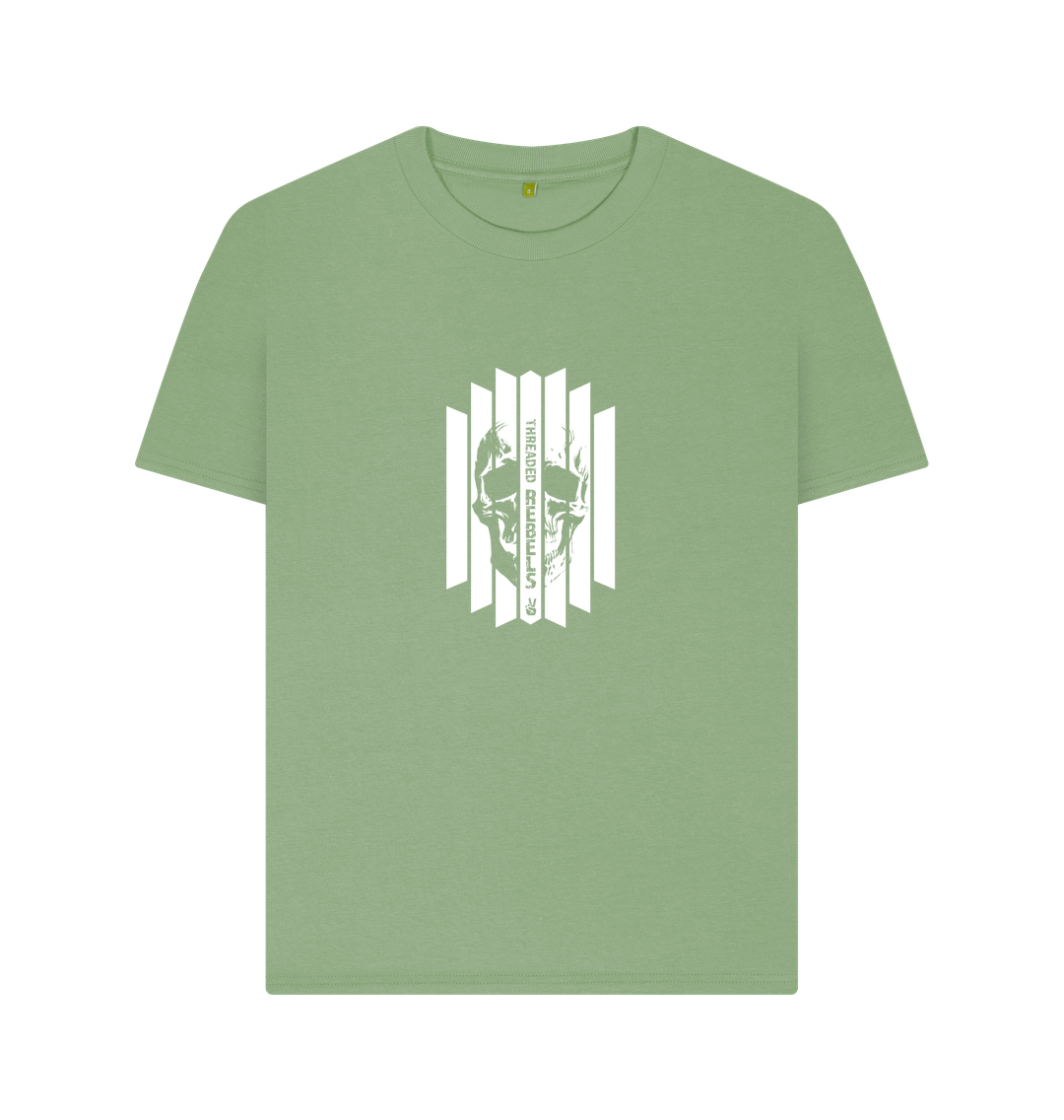 Sage Threaded Rebels, Women's Certified Organic Cotton T-shirt, Front Skull Vertical W