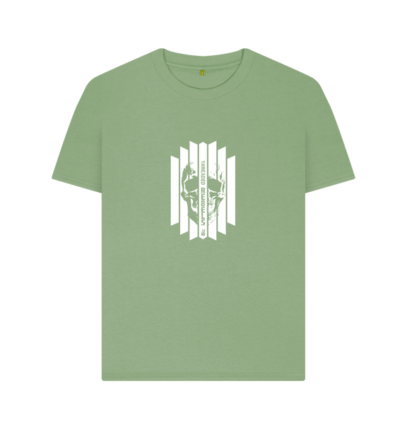 Sage Threaded Rebels, Women's Certified Organic Cotton T-shirt, Front Skull Vertical W