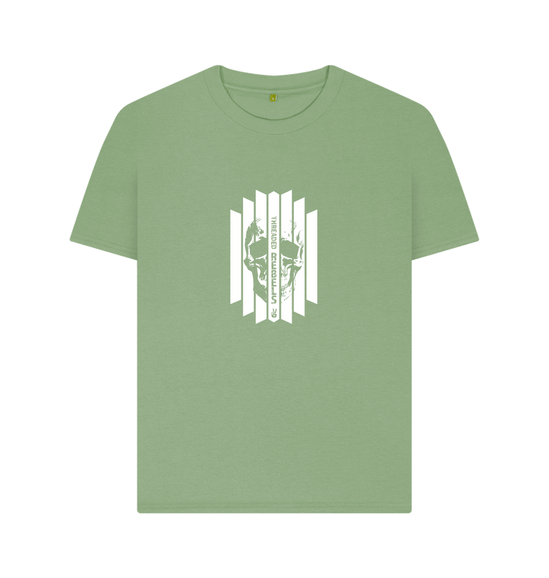 Sage Threaded Rebels, Women's Certified Organic Cotton T-shirt, Front Skull Vertical W