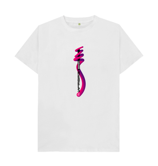 White Threaded Rebels, Men's Certified Organic Cotton T-shirt, Front Vertical Twirl PB