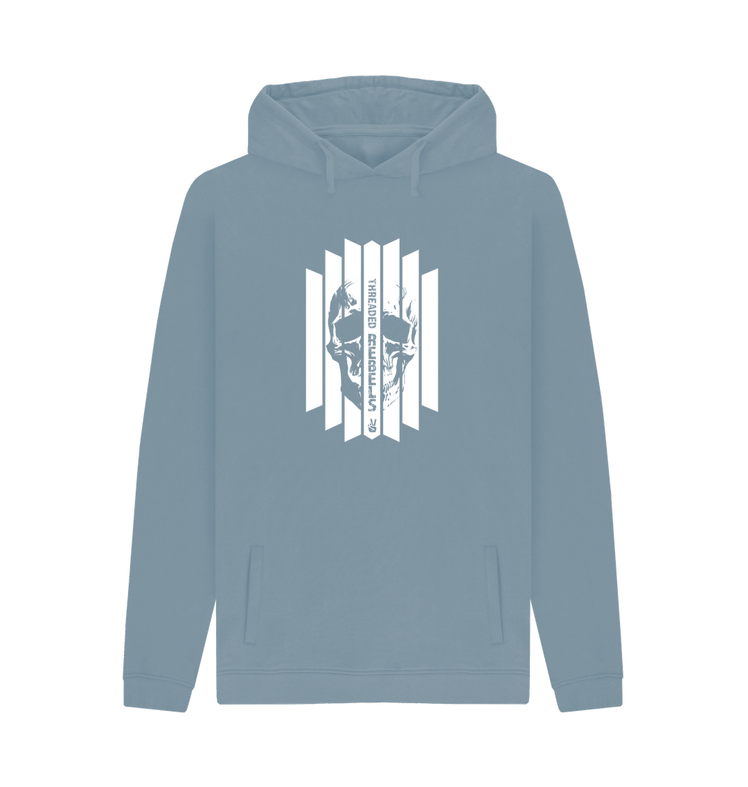 Stone Blue Threaded Rebels, Men's Certified Organic Cotton Pullover Hoodie, Front Skull Vertical WB