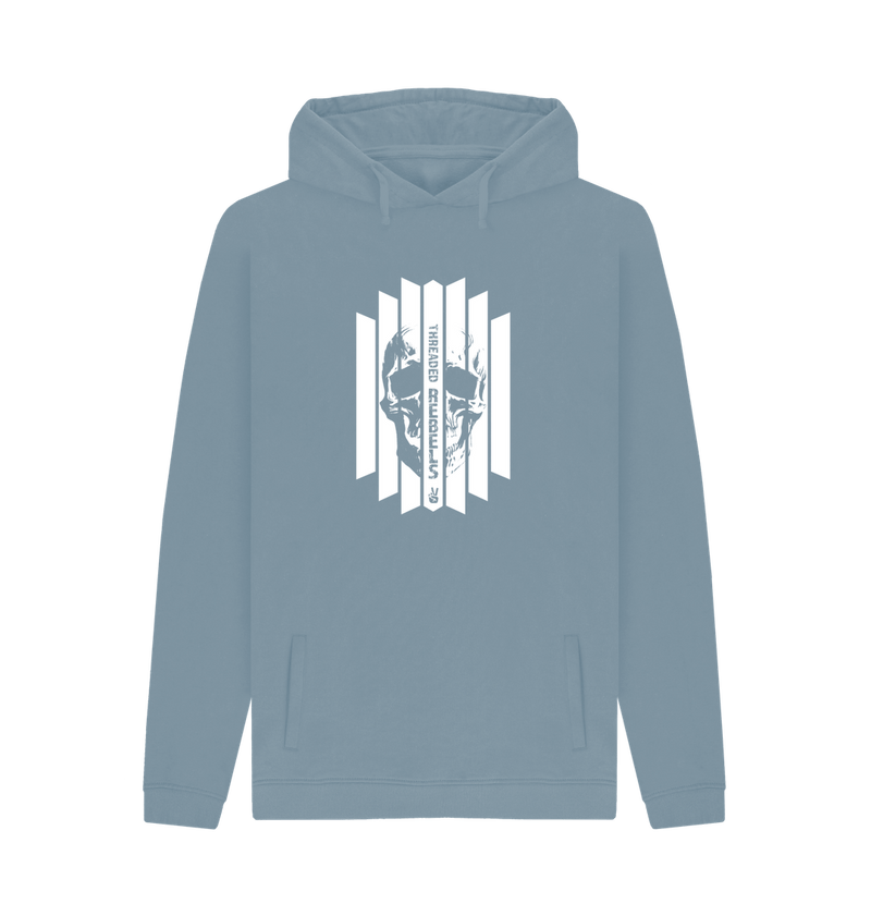 Stone Blue Threaded Rebels, Men's Certified Organic Cotton Pullover Hoodie, Front Skull Vertical WB