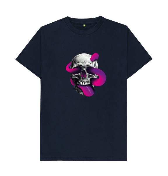 Navy Blue Threaded Rebels, Men's Certified Organic Cotton T-shirt,  Front Skull Tongue P