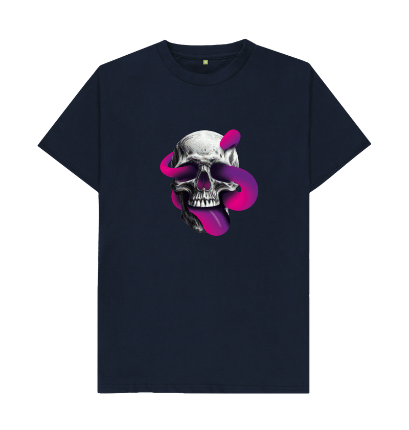 Navy Blue Threaded Rebels, Men's Certified Organic Cotton T-shirt,  Front Skull Tongue P