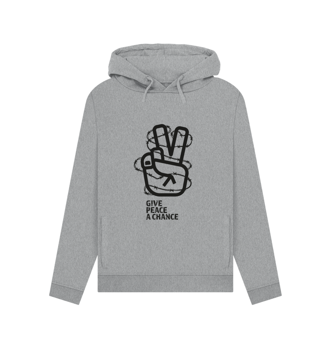 Light Heather Threaded Rebels, Women's Certified Organic Cotton Pullover Hoodie, Peace B