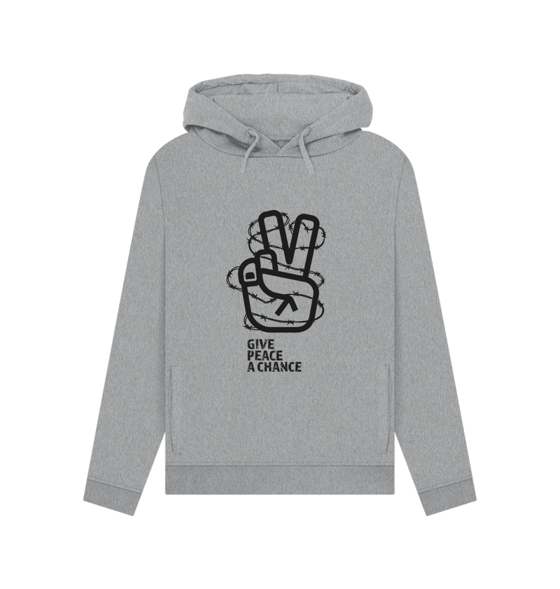 Light Heather Threaded Rebels, Women's Certified Organic Cotton Pullover Hoodie, Peace B
