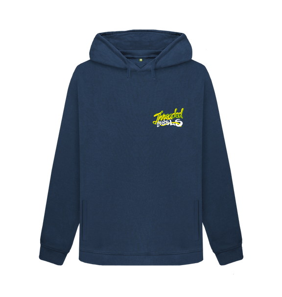 Navy Blue Threaded Rebels, Women's Certified Organic Cotton Pullover Hoodie, Left GYW