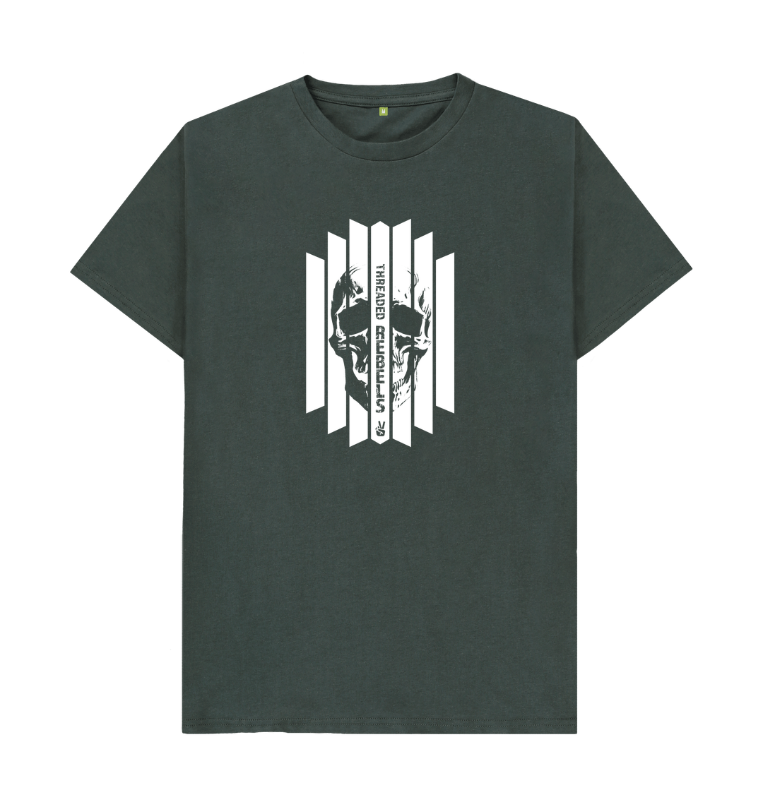 Dark Grey Threaded Rebels, Men's Certified Organic Cotton T-shirt, Front Skull Vertical WB