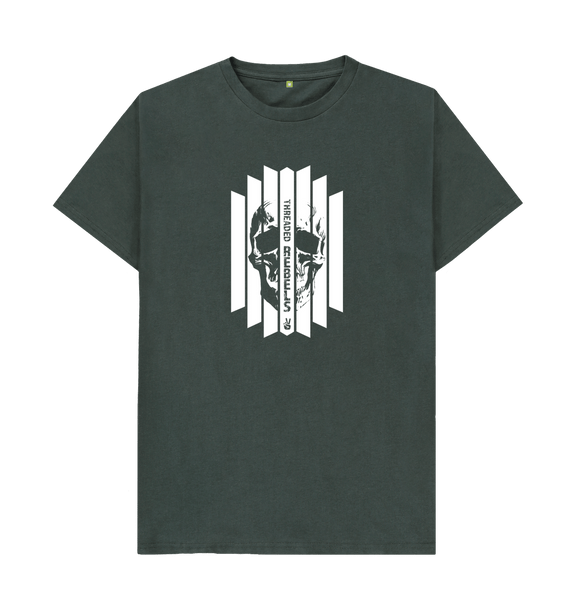 Dark Grey Threaded Rebels, Men's Certified Organic Cotton T-shirt, Front Skull Vertical WB