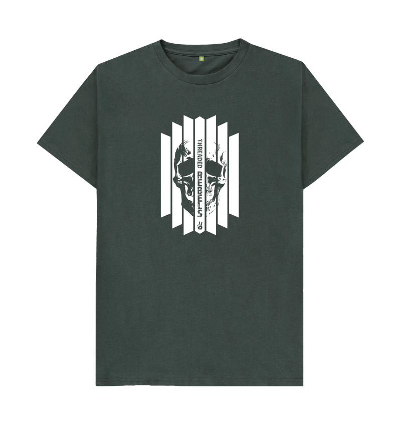 Dark Grey Threaded Rebels, Men's Certified Organic Cotton T-shirt, Front Skull Vertical WB
