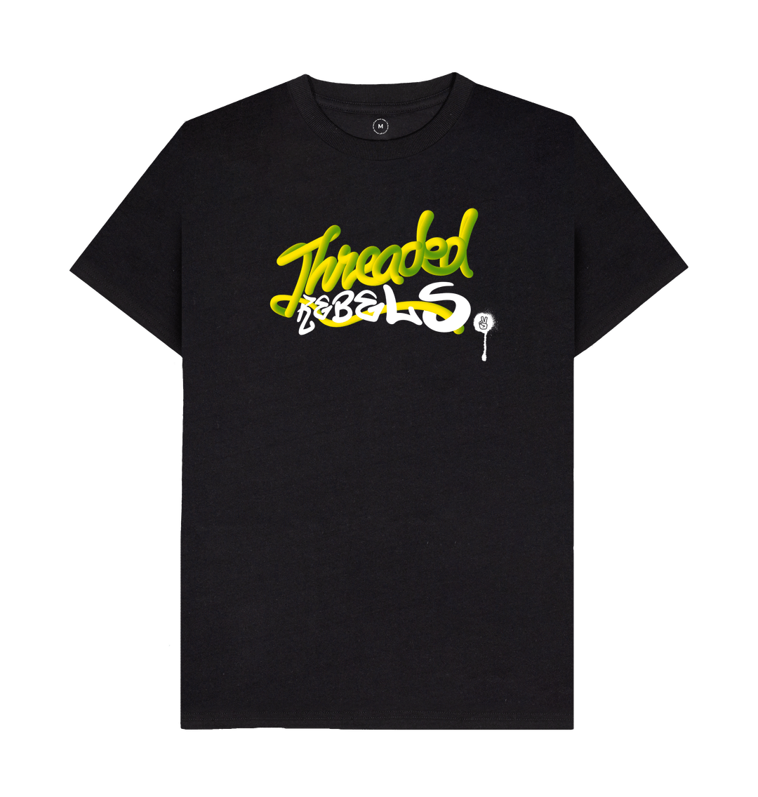 Black Threaded Rebels, Men's 50\/50 Remanufactured & Organic Cotton T-shirt, Full Front GW