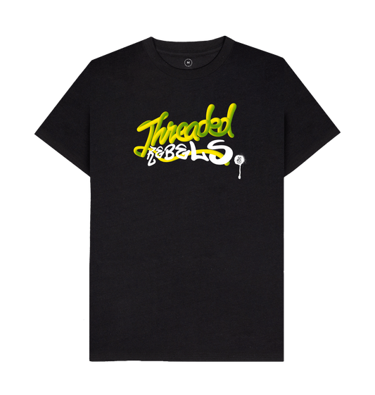 Black Threaded Rebels, Men's 50\/50 Remanufactured & Organic Cotton T-shirt, Full Front GW