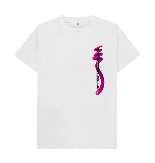 White Threaded Rebels, Men's Certified Organic Cotton T-shirt, Front Left Twirl PB