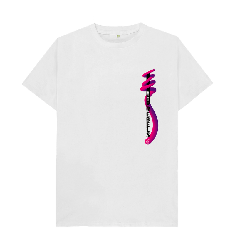 White Threaded Rebels, Men's Certified Organic Cotton T-shirt, Front Left Twirl PB