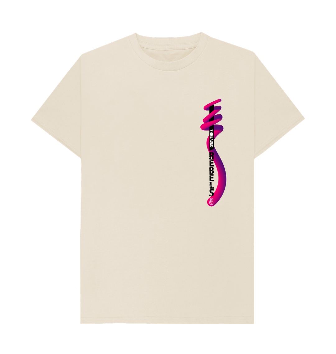 Oat Threaded Rebels, Men's Certified Organic Cotton T-shirt, Front Left Twirl PB
