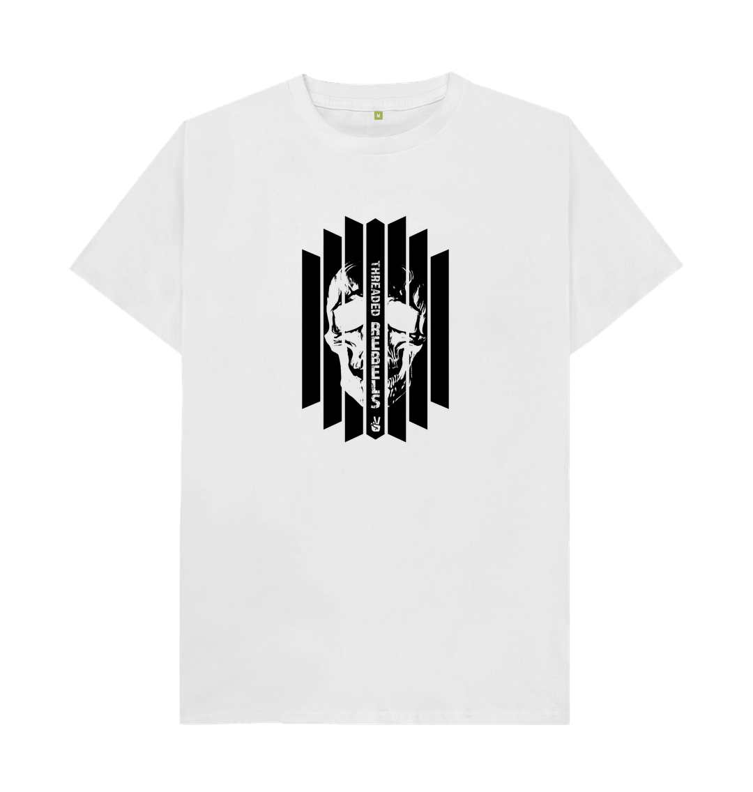 White Threaded Rebels, Men's Certified Organic Cotton T-shirt, Front Skull Vertical BW