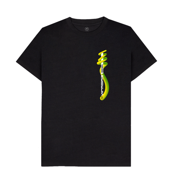 Black Threaded Rebels, Men's 50\/50 Remanufactured & Organic Cotton T-shirt, Left Vertical Twirl GYW