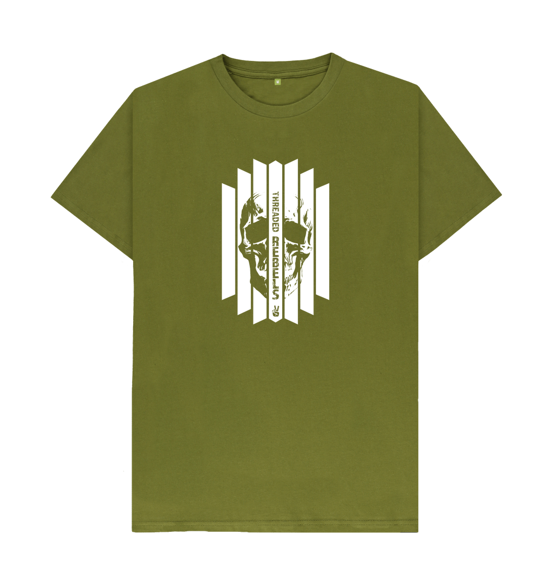 Moss Green Threaded Rebels, Men's Certified Organic Cotton T-shirt, Front Skull Vertical WB