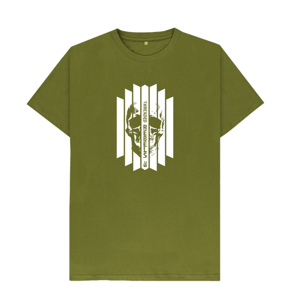 Moss Green Threaded Rebels, Men's Certified Organic Cotton T-shirt, Front Skull Vertical WB