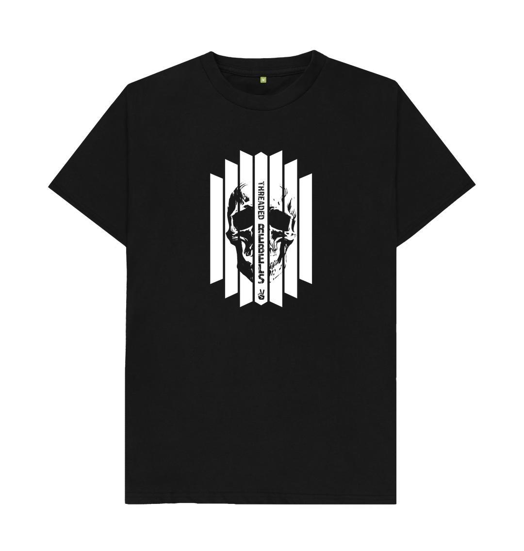 Black Threaded Rebels, Men's Certified Organic Cotton T-shirt, Front Skull Vertical WB