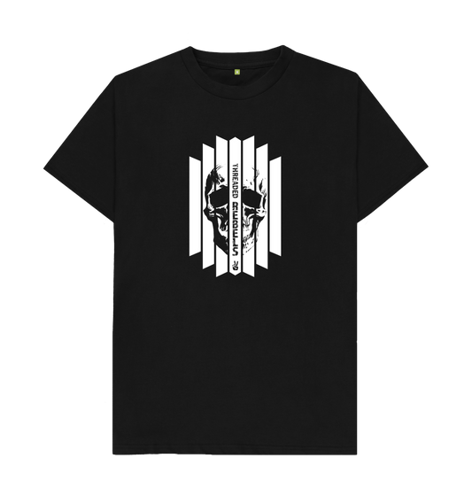 Black Threaded Rebels, Men's Certified Organic Cotton T-shirt, Front Skull Vertical WB