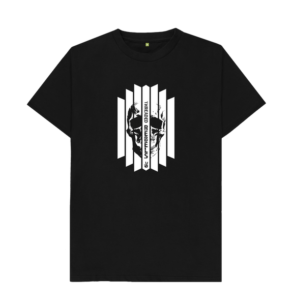 Black Threaded Rebels, Men's Certified Organic Cotton T-shirt, Front Skull Vertical WB