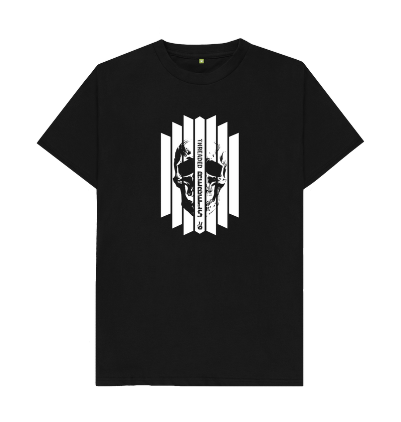 Black Threaded Rebels, Men's Certified Organic Cotton T-shirt, Front Skull Vertical WB