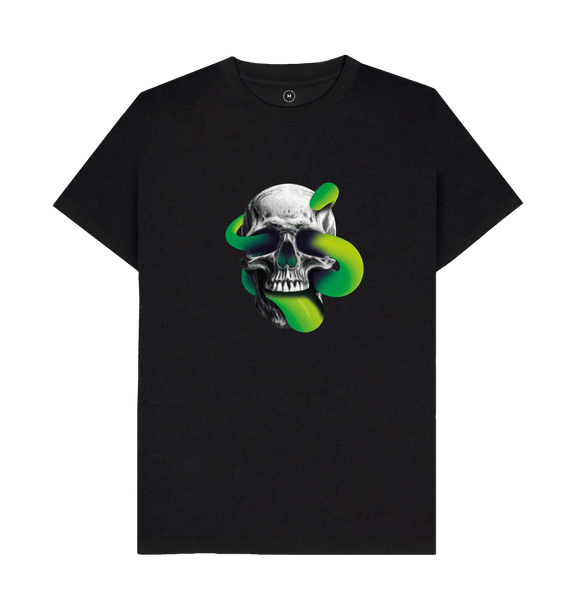 Black Threaded Rebels, Men`s 50\/50 Remanufactured & Organic Cotton T-shirt, Front Skull Tongue Front Skull Tongue G