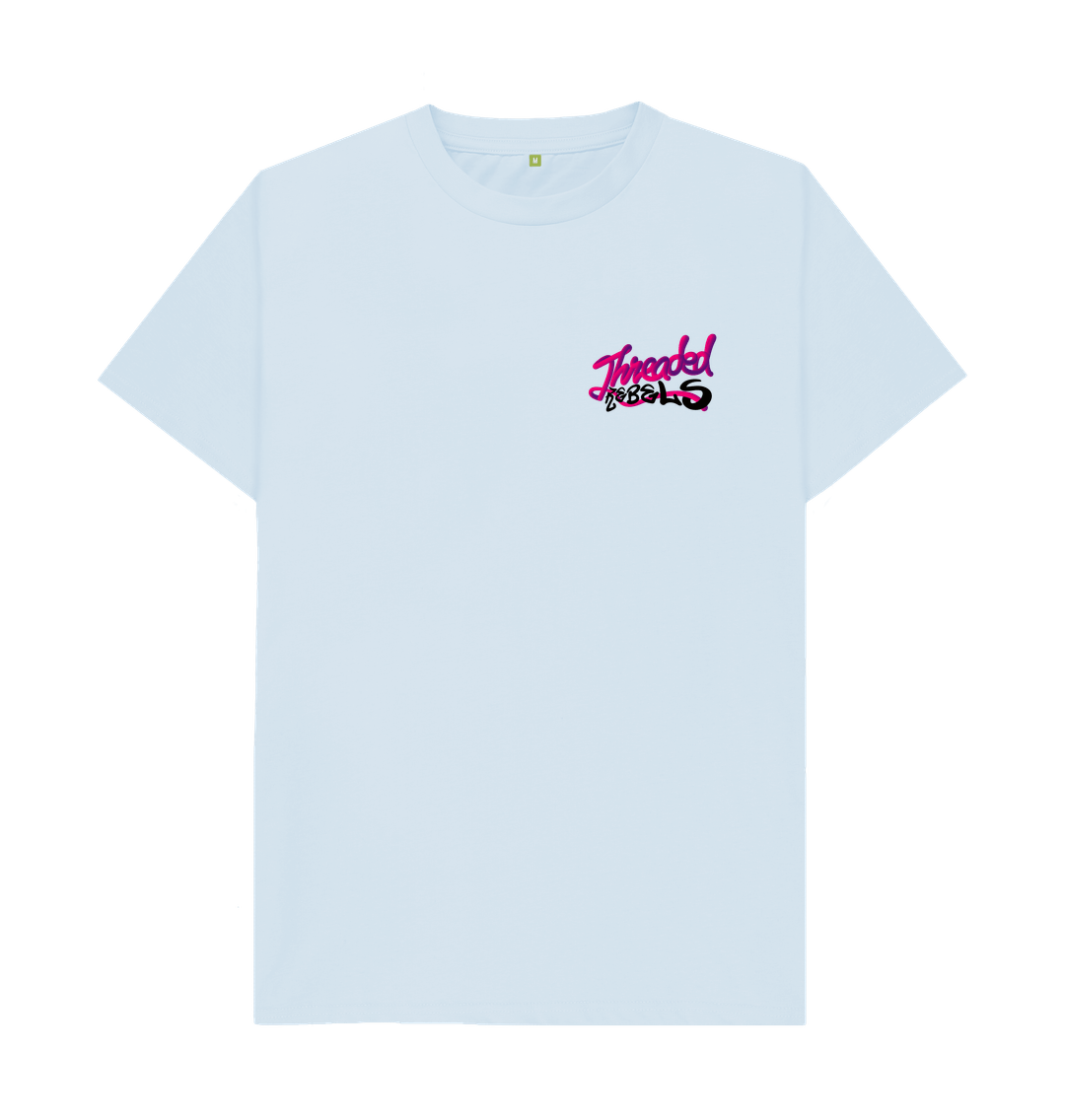 Sky Blue Threaded Rebels, Men's Certified Organic Cotton T-shirt, Front LB - PB