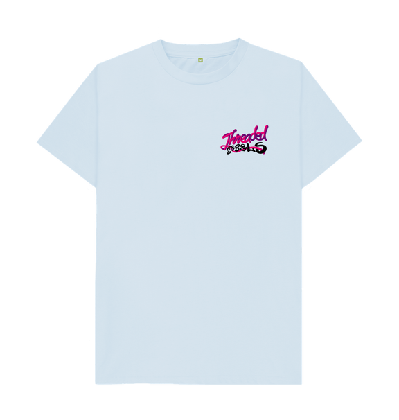 Sky Blue Threaded Rebels, Men's Certified Organic Cotton T-shirt, Front LB - PB