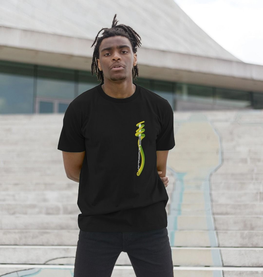 Threaded Rebels, Men's 50/50 Remanufactured & Organic Cotton T-shirt, Left Vertical Twirl GYW