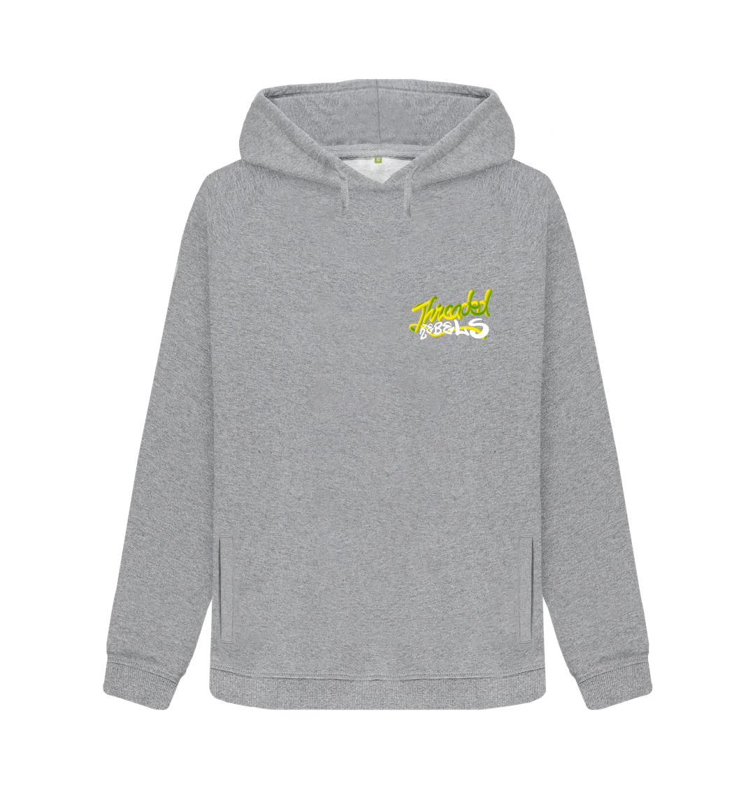 Light Heather Threaded Rebels, Women's Certified Organic Cotton Pullover Hoodie, Left GYW