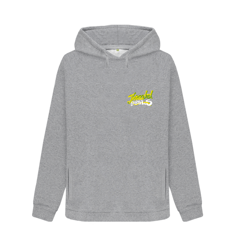 Light Heather Threaded Rebels, Women's Certified Organic Cotton Pullover Hoodie, Left GYW