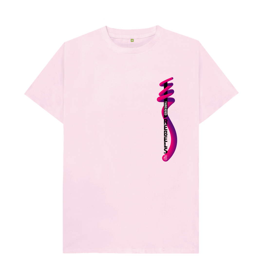 Pink Threaded Rebels, Men's Certified Organic Cotton T-shirt, Front Left Twirl PB
