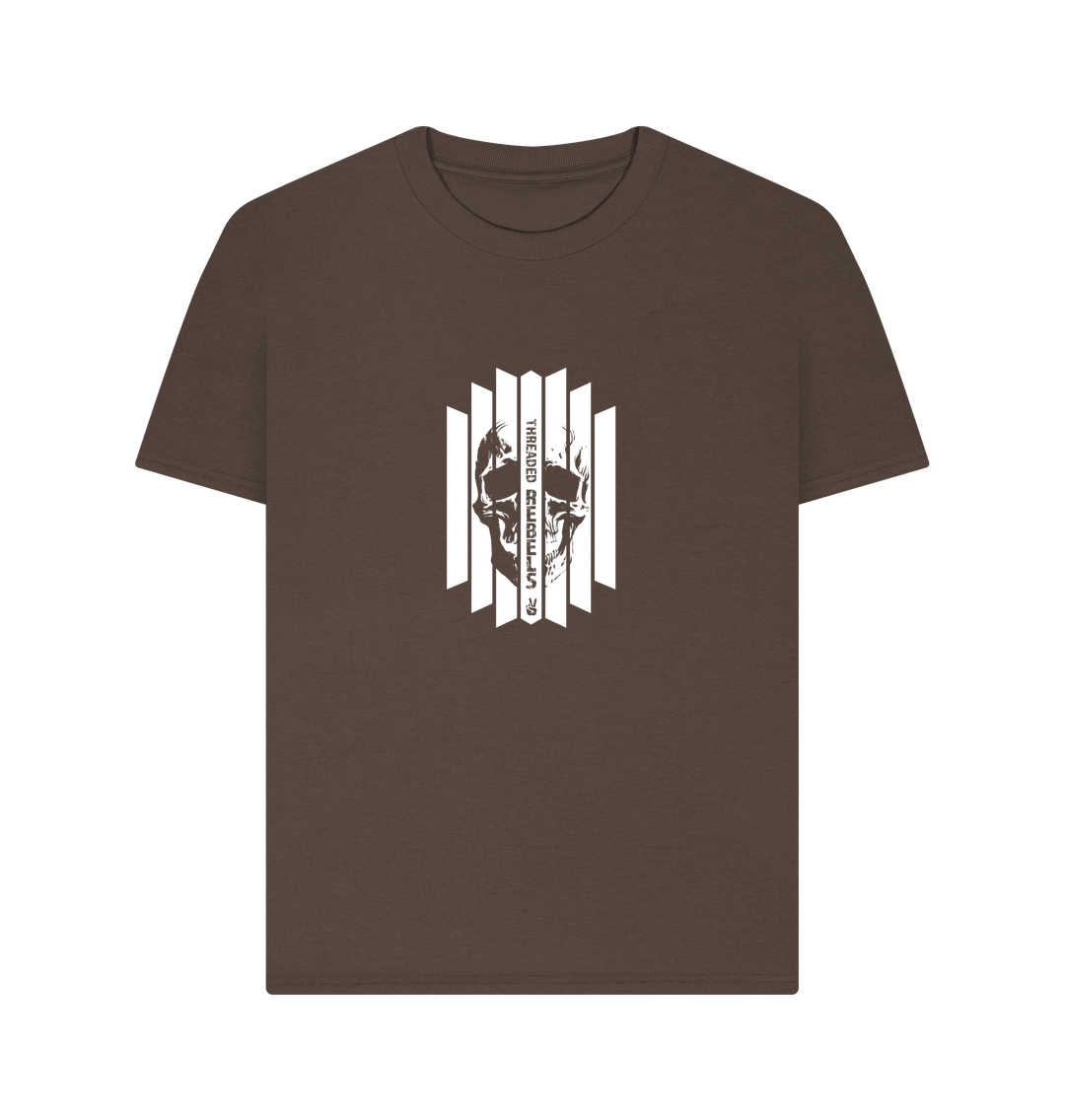Chocolate Threaded Rebels, Women's Certified Organic Cotton T-shirt, Front Skull Vertical W