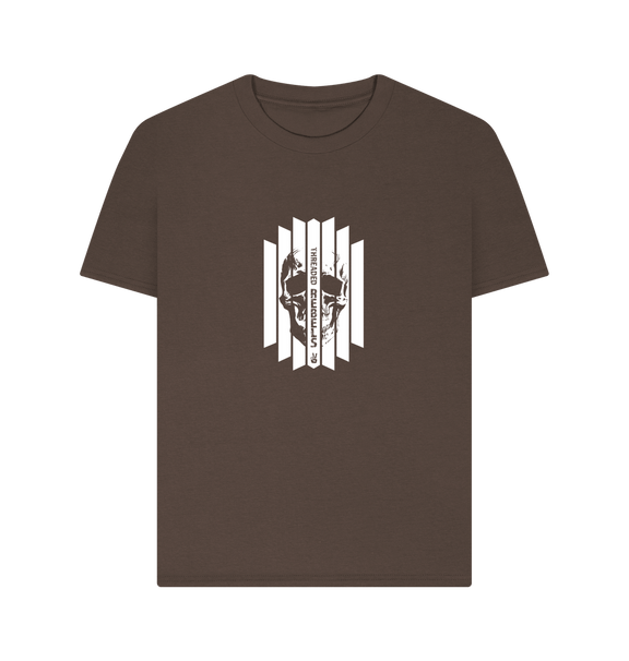Chocolate Threaded Rebels, Women's Certified Organic Cotton T-shirt, Front Skull Vertical W