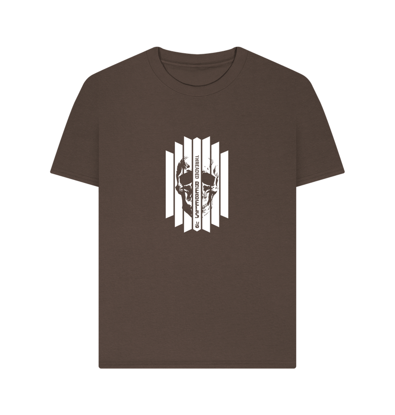 Chocolate Threaded Rebels, Women's Certified Organic Cotton T-shirt, Front Skull Vertical W