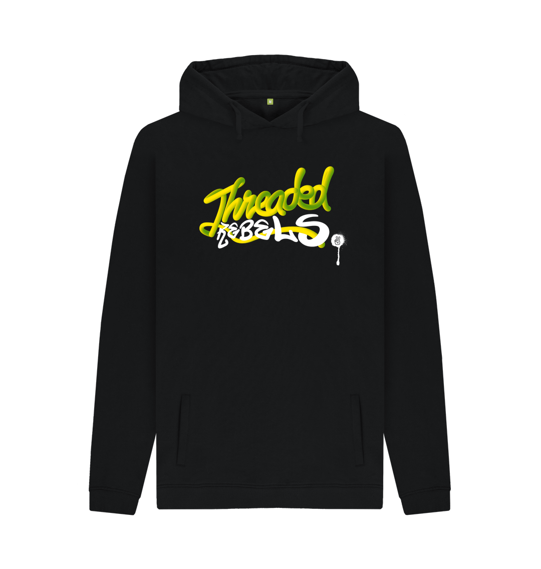 Black Threaded Rebels, Men's Certified Organic Cotton Pullover Hoodie, Front GW