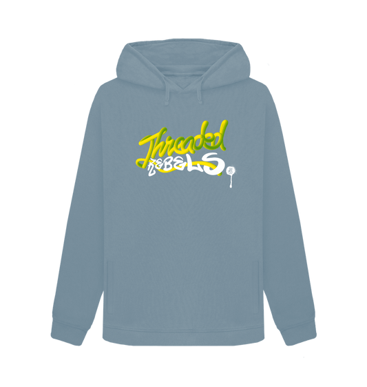 Stone Blue Threaded Rebels, Women's Certified Organic Cotton Pullover Hoodie, GYW