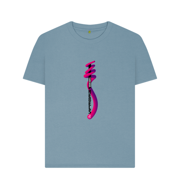 Stone Blue Threaded Rebels, Women's Certified Organic Cotton T-shirt, Front Vertical Twirl PB