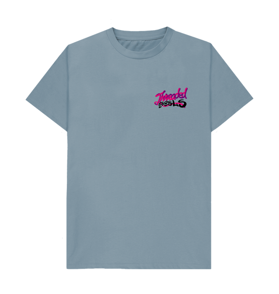 Stone Blue Threaded Rebels, Men's Certified Organic Cotton T-shirt, Front LB - PB