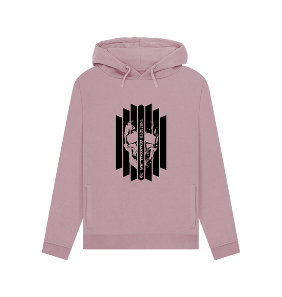 Mauve Threaded Rebels, Women's Certified Organic Cotton Pullover Hoodie, Front Skull Vertical B