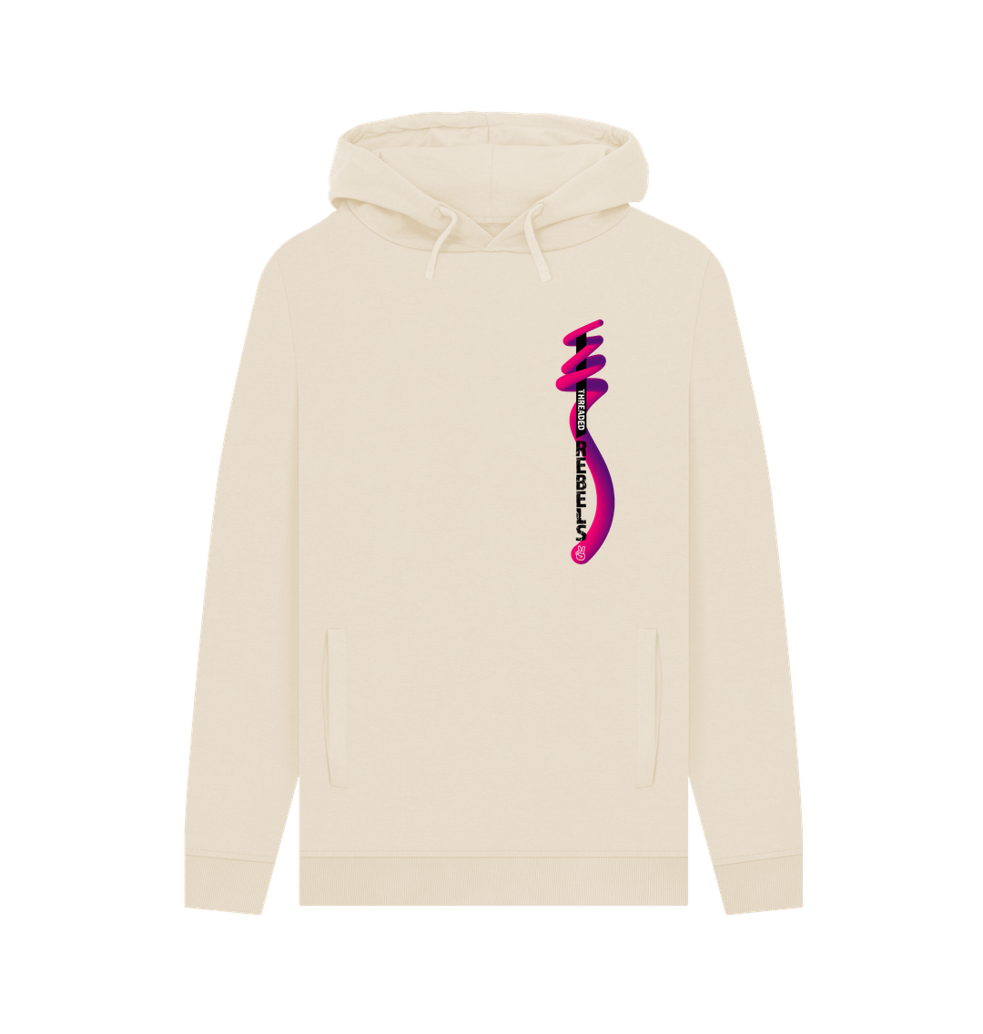 Oat Threaded Rebels, Men's Certified Organic Cotton Pullover Hoodie, Left Vertical Twirl PB